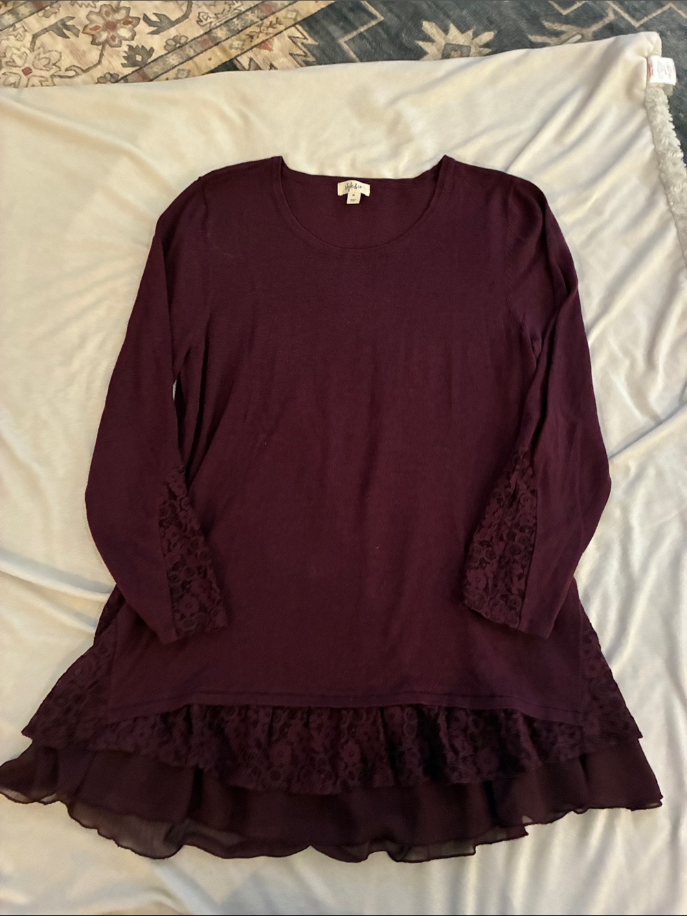 Style & Co. Lace-Trim Layered Tunic in Deep Plum